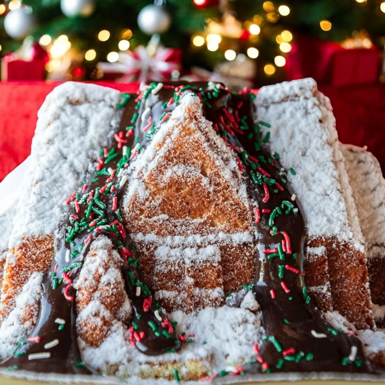 Bolo casinha de Natal decorado com granulado colorido — Natal